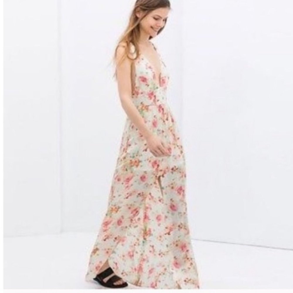 Zara Floral Maxi Dress - Cream and Pink